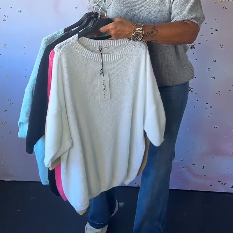 Pull ample décontracté de couleur unie à col rond
