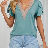 T-shirt de couleur unie avec manches à volants