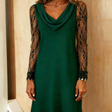 Robe Couleur Unie À Col Swing Et Patchwork