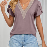T-shirt de couleur unie avec manches à volants