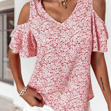 T-shirt imprimé fleuri à épaules dénudées