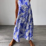 Robe décontractée sans manches à imprimé feuilles