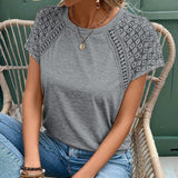 T-Shirt Solide Couleur Creuse Col Rond Slim