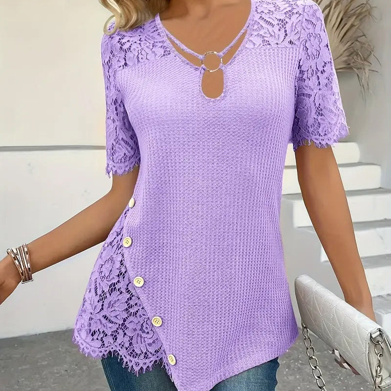 T-Shirt Dentelle Panneau Tricoté