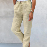 Pantalon décontracté à jambe droite de couleur unie