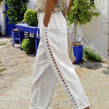 Pantalon évidé en coton et lin