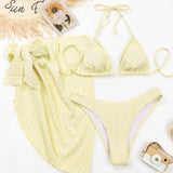 Maillot de bain trois pièces sexy de couleur unie