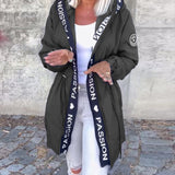 Manteau à capuche décontracté avec cordon de serrage et imprimé lettre