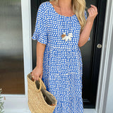 Robe midi col rond imprimé à pois