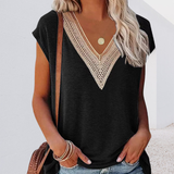 T-shirt avec col en V et dentelle