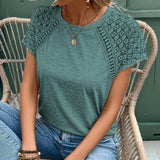 T-Shirt Solide Couleur Creuse Col Rond Slim