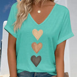 T-Shirt Col En V Imprimé Cœur
