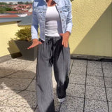 Pantalon droit ample décontracté à rayures