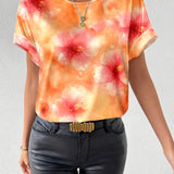 T-shirt Col Rond Tie-Dye Grande Fleur