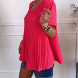 Blouse plissée col rond uni