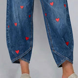 Pantalon Cœur Imprimé Denim Cheville