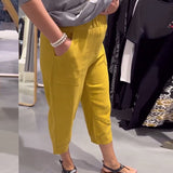 Pantalon Décontracté Fuselé Coton Et Lin Court