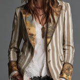 Blazer Femme avec Revers et Imprimé à Rayures Bohémien