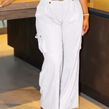 Pantalon cargo décontracté avec poche de couleur unie