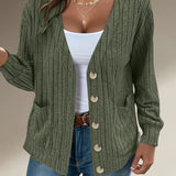 Veste manches longues col V couleur unie