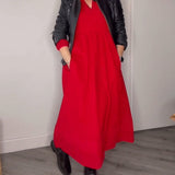 Robe élégante à col en V et manches longues