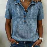 T-Shirt Col Rabattu Denim Imprimé