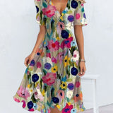 Robe imprimée colorée col V