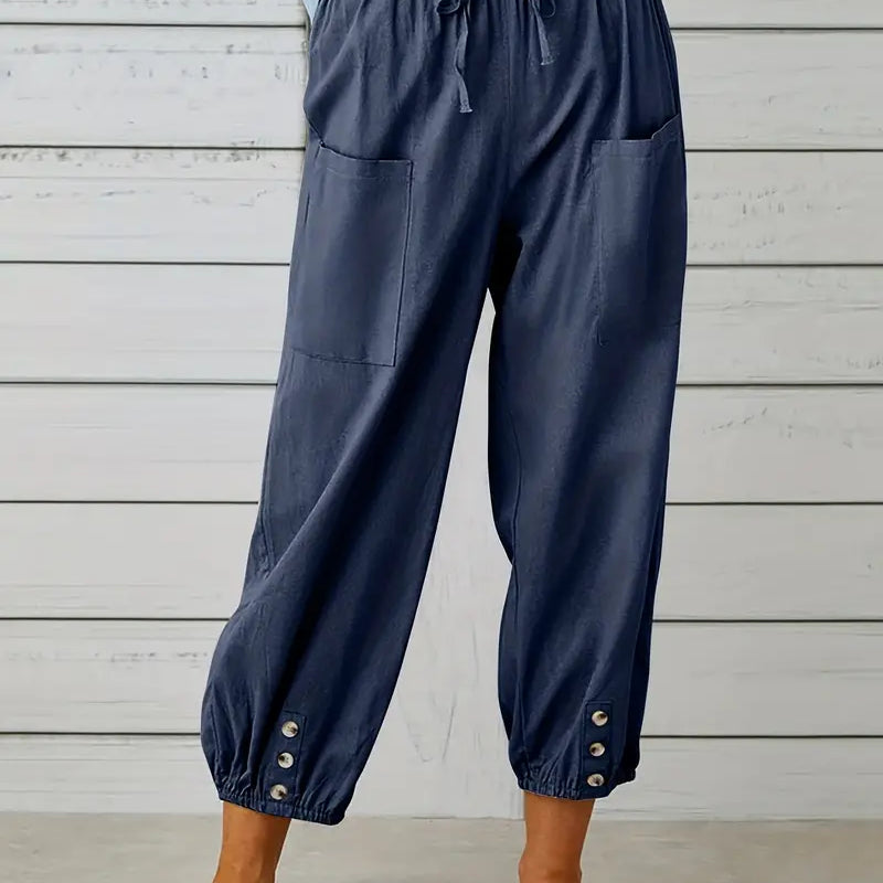 Luciane | Pantalon à cordon et boutons pour femme