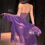 Set De Chemise De Nuit Unie À Volants