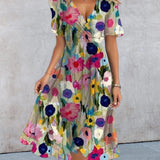Robe imprimée colorée col V