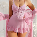 Sexy Dentelle Chemise de Nuit Jarretelles Ensemble