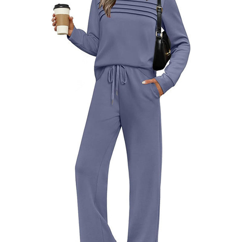 Set Haut à Col Rond pour Femme et Pantalon à Cordon