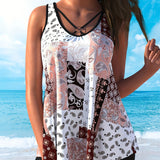 Tankini Sans Manches Couvrant Le Corps Imprimé Boxer