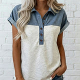 T-Shirt Boutonnage Patchwork Col Retourné