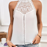 Gilet Uni Dentelle Creuse Sans Manches