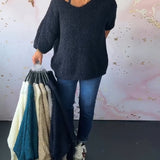 Pull décontracté de couleur unie à col en V