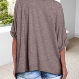 T-Shirt Col En V Ourlet Roulé Manches Courtes Large