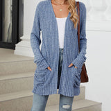 Cardigan décontracté à manches longues et poches de couleur unie