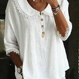 Blouse Dentelle Insérée Col Claudine