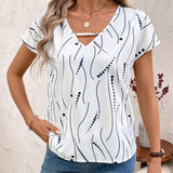 T-Shirt Col V Manches Courtes Imprimé