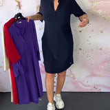 Robe à couleur unie et col en V