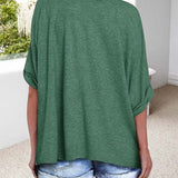 T-Shirt Col En V Ourlet Roulé Manches Courtes Large