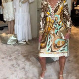 Robe décontractée à col en V et imprimé rétro