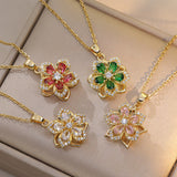 Collier pendentif rotatif à 360° à cinq pétales de fleur
