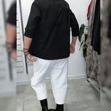 100% Coton Blouse Col Large Couleur Unie Décontracté