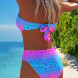 Maillot de Bain à Col Halter avec Imprimé Léopard et Dégradé