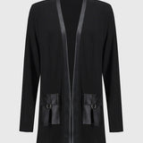 Manteau à poches en patchwork de couleur unie tendance