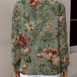 Pull Jacquard Col V Ajouré Manches Longues