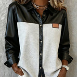 Chemise En Cuir Patchwork À Revers