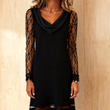 Robe Couleur Unie À Col Swing Et Patchwork